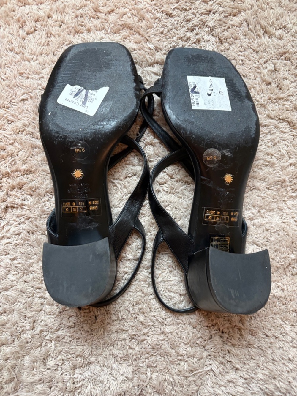 Stuart Weitzman Black Leather Cross-Strap Block Heel Sandal - Picture 7 of 7